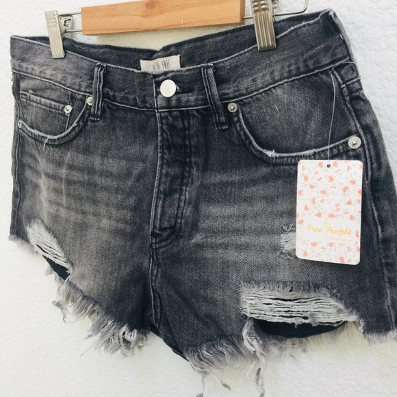 Free People Black/gray distressed Shorts NWT - Picture 4 of 8